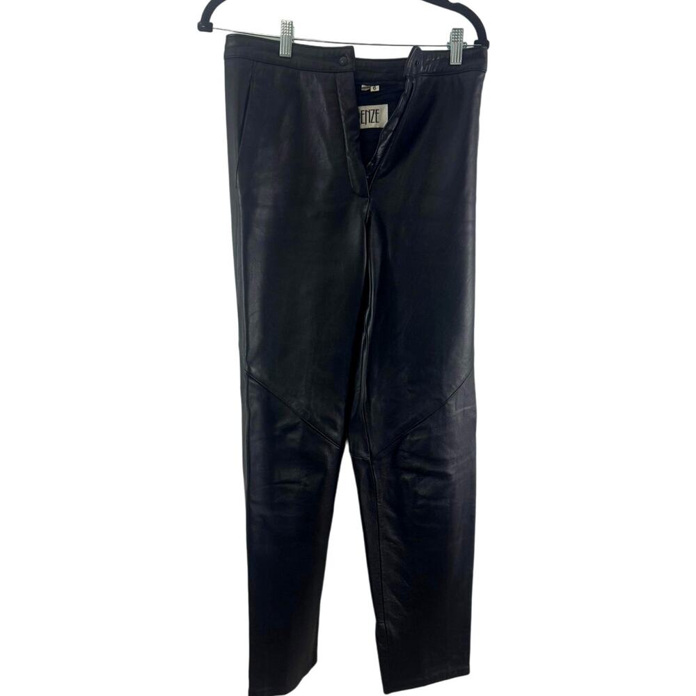 Vintage Firenze Leather Pants Size 6 Black Women's Straight Button Waist